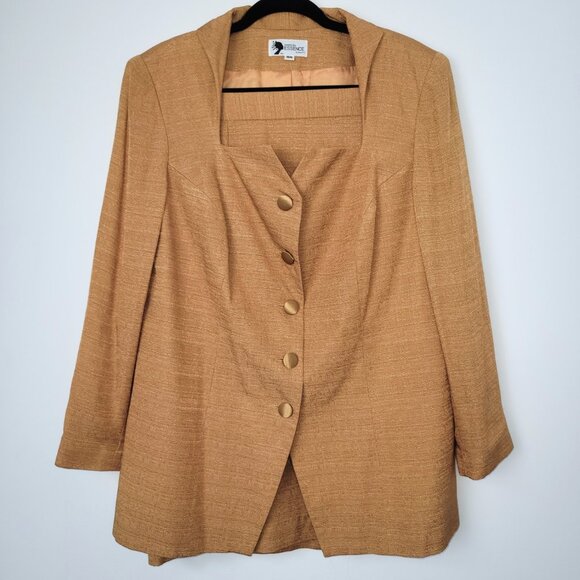 Vintage 90s Essence by Mail Gold 2-Piece Blazer Skirt Suit Set Size 16W - Picture 5 of 8
